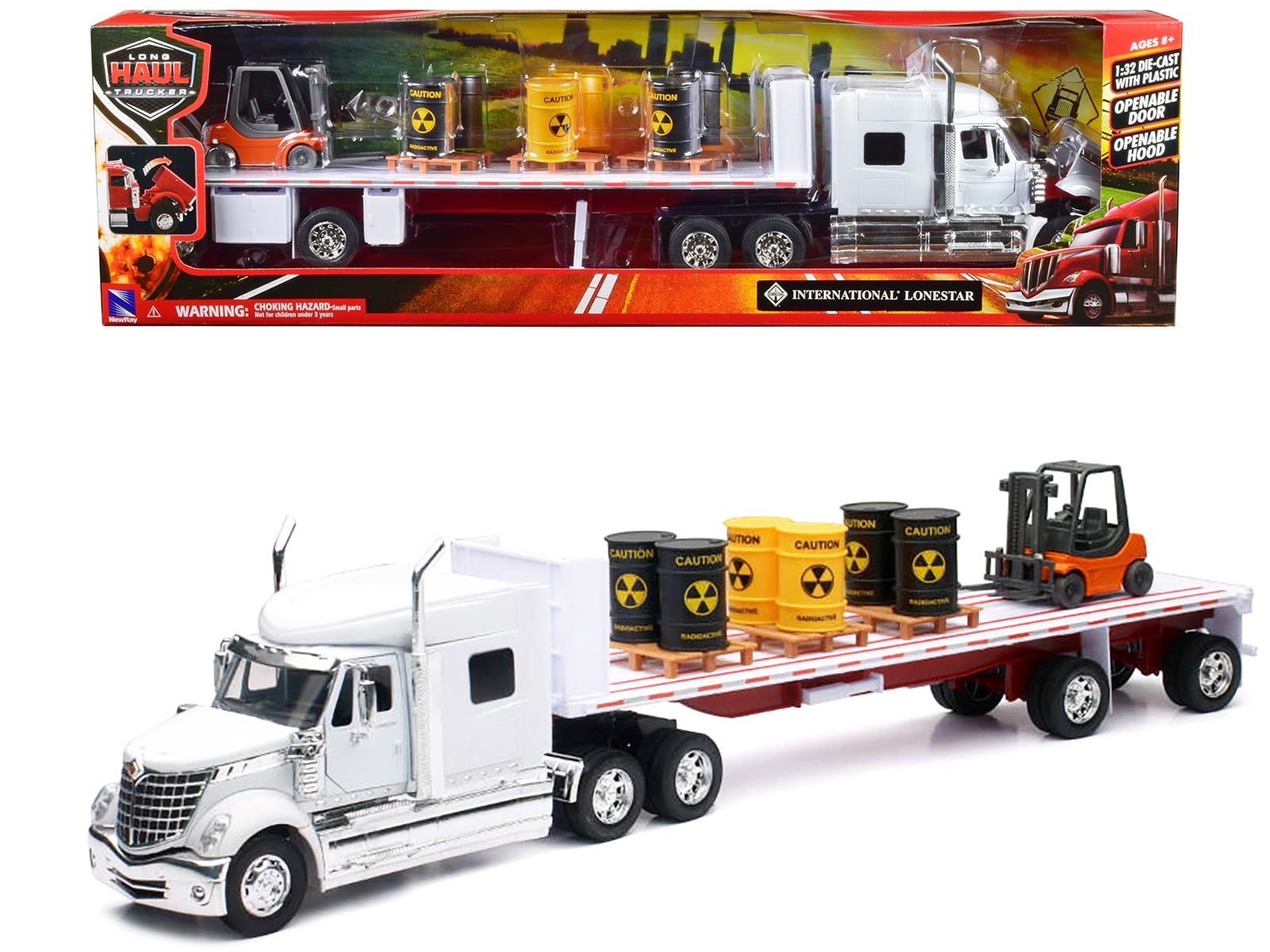 Kenworth W900 Truck with Lowboy Trailer Orange and Wheel
