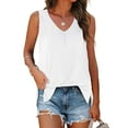 thumbnail image 2 of DeHolifer Womens Tank Tops Loose V-Neck Ruched Sleeveless Tops Casual Basic Banded Shirts White L, 2 of 5