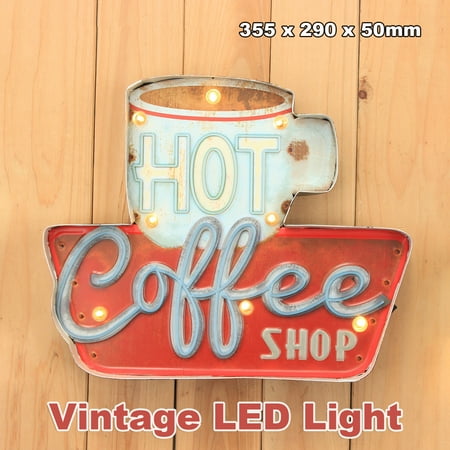 Coffee Shop LED Metal Vintage Light Sign Bar Cafe Club Wall Hanging