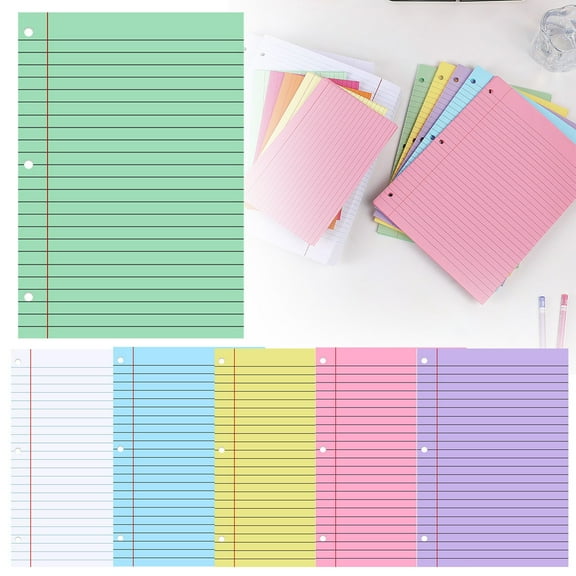 200 Sheets Aesthetic Colored Loose Paper 8x11" College Ruled 3 Hole Punched Filler Paper for 3 Ring Binders