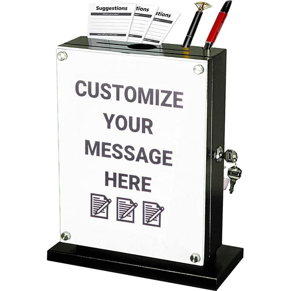 POCHAR Large Suggestion Box With Slot and Lock - Metal Wall Mounted Ballot Box, Donation Box, Safe Lock Tip Jar For Fundraising, Hotel, Bar and School Voting Use (Black, 10'' x 4.75'' x 12.5'')
