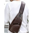 thumbnail image 4 of BadPiggies Men's Leather Sling Bag Daypack Shoulder Chest Crossbody Bag Anti Theft With USB Charging Port"Dark Brown", 4 of 7