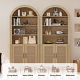 thumbnail image 6 of S-HOME Mid-Century Modern Arched Bookcase with Doors, 71" Tall Cabinet, 5 Adjustable Shelves Rattan Storage for Living Room, 6 of 10