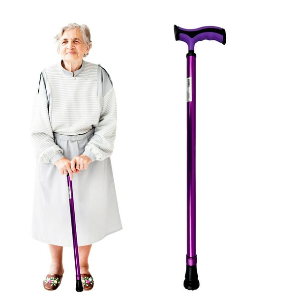 Bastón Mango Alemán TPR y Regatón Antideslizante | Ajustable en 10 Niveles (73-96 cm) | Aluminio Liviano y Resistente | Diseño Ergonómico para Máxima Comodidad | 4 Colores Disponibles (MORADO)
