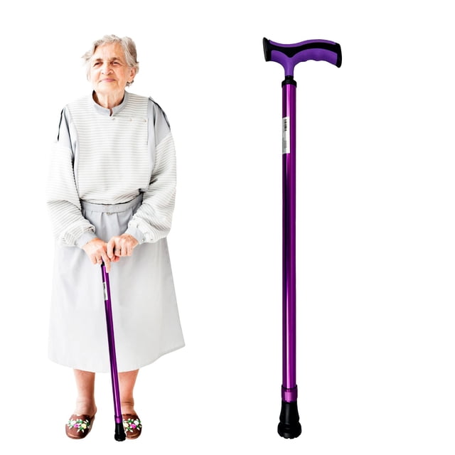 Bastón Mango Alemán TPR y Regatón Antideslizante | Ajustable en 10 Niveles (73-96 cm) | Aluminio Liviano y Resistente | Diseño Ergonómico para Máxima Comodidad | 4 Colores Disponibles (MORADO)