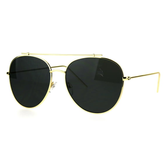 Unique Metal Bar Top Bridge Metal Rim Aviator Sunglasses Gold Black