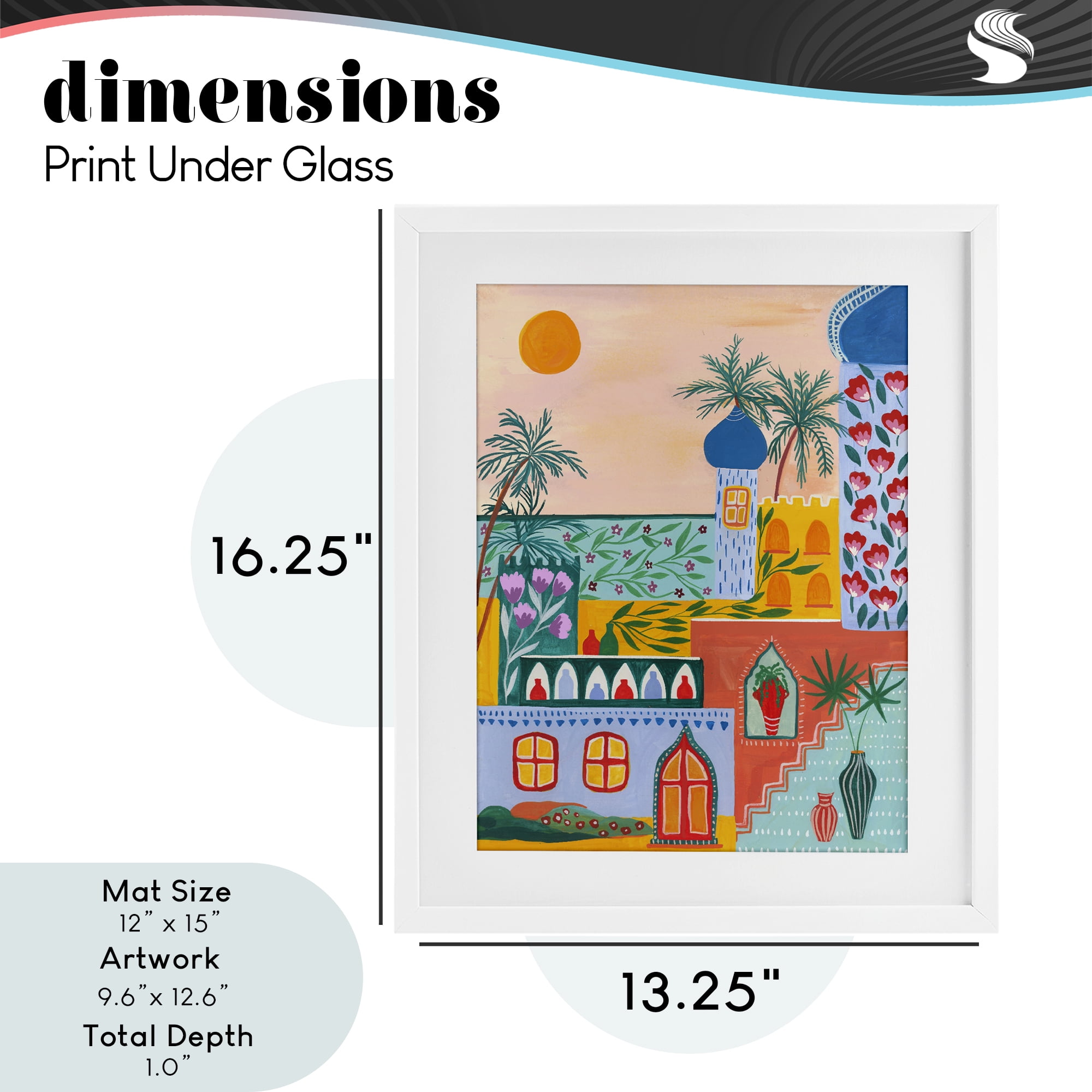 Egyptian City Architecture White Framed Print Under Glass, design by Nabeela Rumi