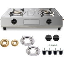 Sonret gas stove portable 2 burner, double gas stove stainless steel camping stove -propane portable cooktop indian style gas stove For Cooking Outdoor on 2 burner gas stove - With Hose & Regulator
