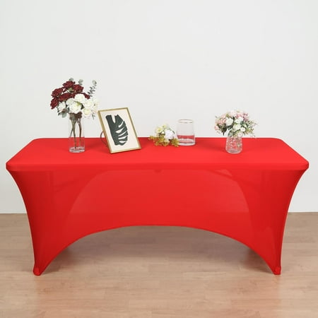 

BalsaCircle 8 Feet Red Fitted Spandex Tablecloth Open Back Rectangle Table Cover Event