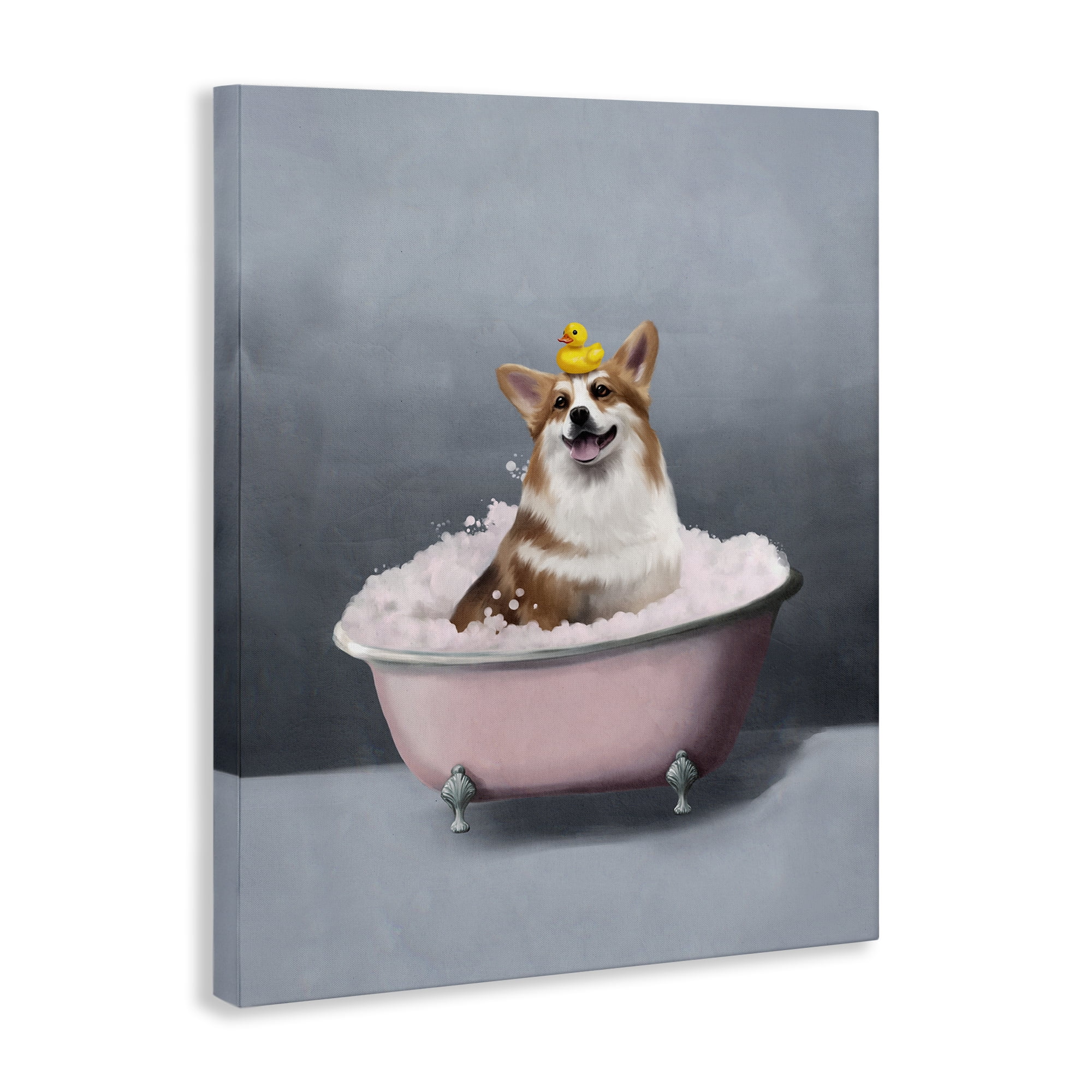 Stupell Industries Corgi in Pink Bath Bath & Laundry Painting Wrapped Canvas Art Print Wall Art, 24 x 30