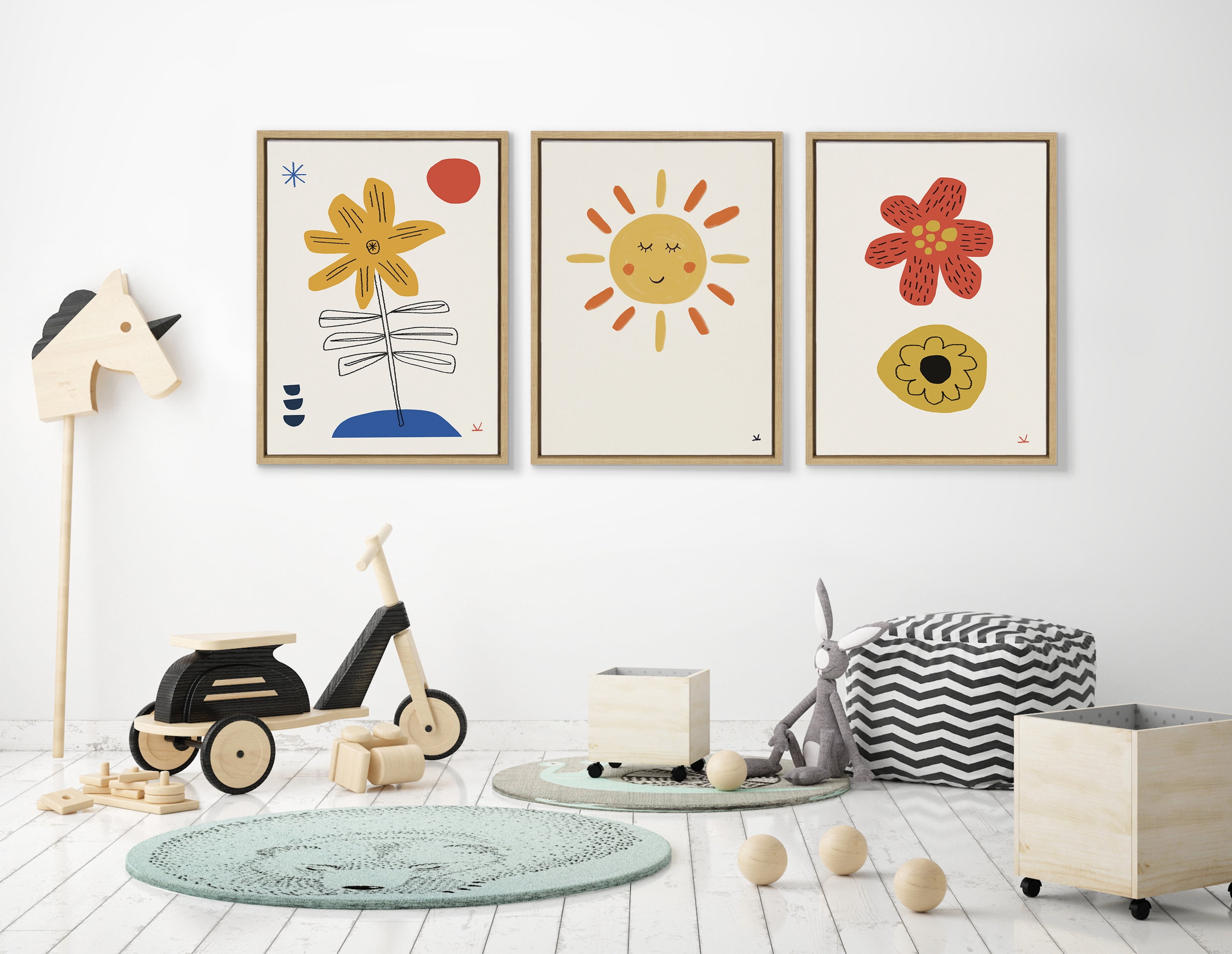 Kate and Laurel Sylvie Sleepy Sun Framed Canvas Wall Art by Kelly Knaga 18x24 Natural Whimsical Happy Sun Art for Wall