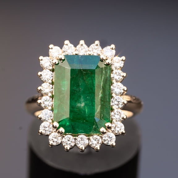 Emerald ring for women, Vintage emerald ring, Emerald diamond ring, Statement ring for her,