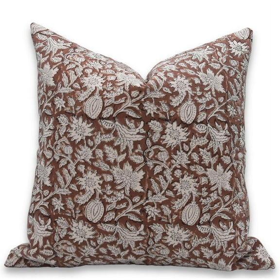Fabdivine Block Print Throw Pillow Cover, 14x36 inch Duck Canvas, Handmade, Brown Home Decor Living