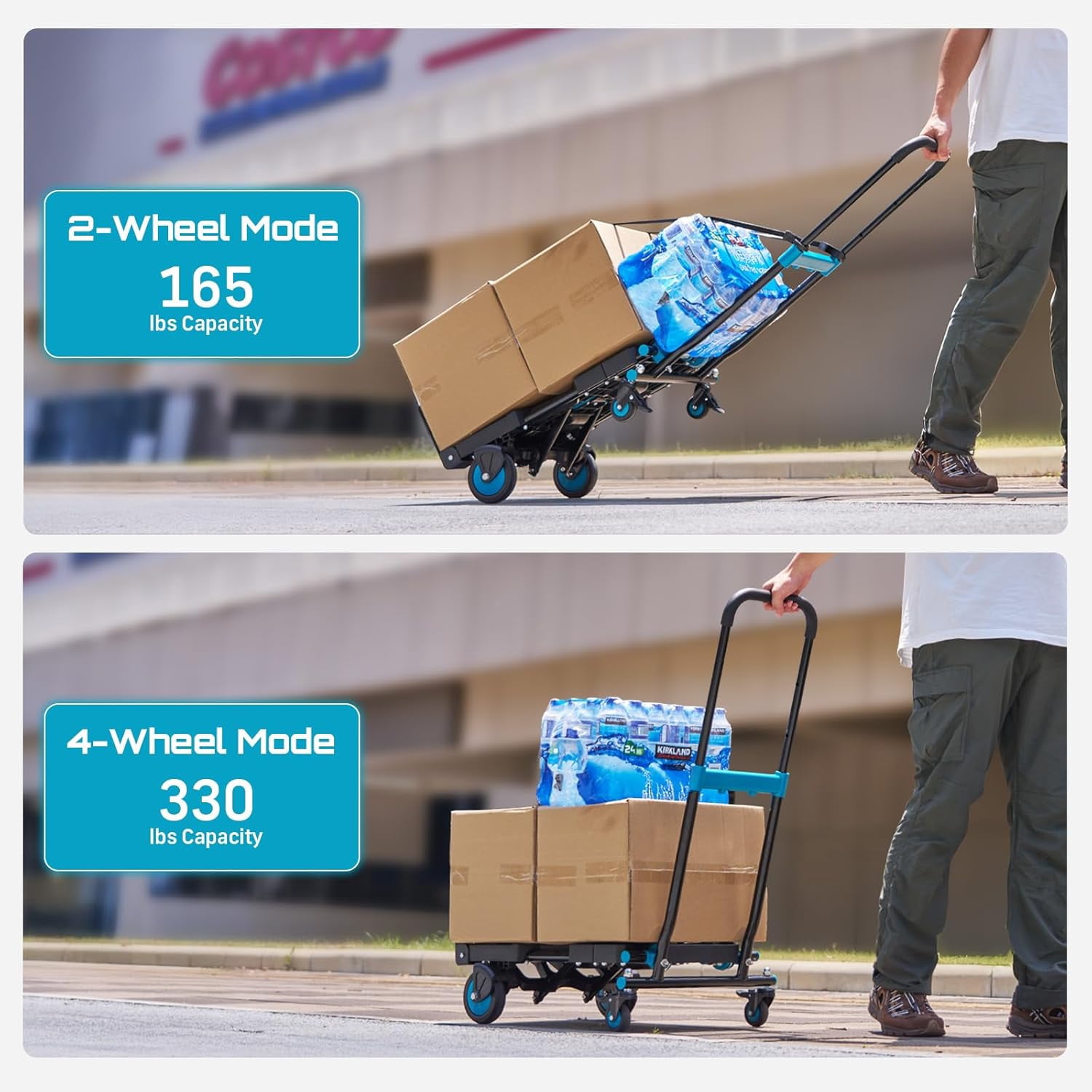 Foldable Dolly Cart with Wheels, 330 lbs Max Capacity Portable Hand Cart, 2-in-1 Heavy Duty Folding Hand Truck with Adjustable Retractable Handle for Moving,Delivery, Shopping, Office,Travel Use