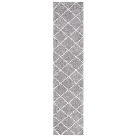 SAFAVIEH Tahoe Elwyn Trellis Shag Runner, 2' x 9', Grey/White