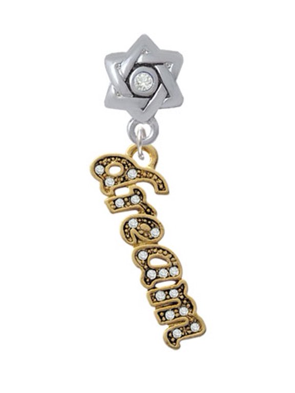 Gold Tone Script ''Dream'' with Clear Crystals - Star of David with Clear Crystal Charm Bead