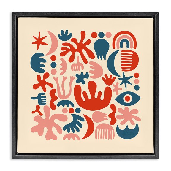 Stupell Industries Contemporary Abstract Shapes Arrangement Black Floating Frame Canvas Art, 18 x 18, by Carrie Cantwell