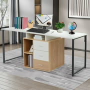 Multifunction L-Shaped Desk 2-Person Desk, 3 Storage Drawers And 2 -Tier Shelves