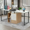 Multifunction L-Shaped Desk 2-Person Desk, 3 Storage Drawers And 2 -Tier Shelves
