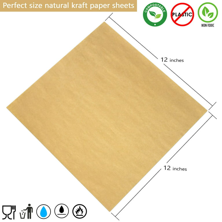 250 Sheets] 12x12 Inch Kraft Deli Paper Sheets Sandwich Wrap - Natural  Brown Food Basket Liners, Grease Resistant Wrapper for Pastries, Cookies,  Fried Snacks, Barbeque at Bakery, Restaurants, Parties 