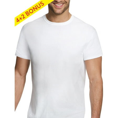 Men's Comfort Fit White Crewneck T-Shirt, 4 + 2 Bonus