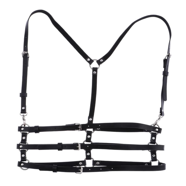 Arnés de pecho de cuerpo gótico punk Yuyangstore Cinturón Harajuku de cintura de 3 niveles Jaula de tiras Negro