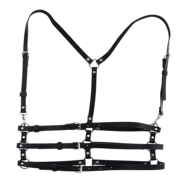 Cinturón de cuero Arnés para el cuerpo Crop Top Traje gótico Negro Hugo Cinturón de arnés de pecho para mujer