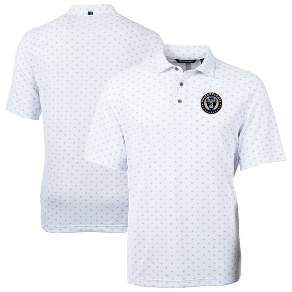 Men's-Cutter & Buck White Philadelphia Union Virtue Eco Pique Tile Print Recycled Polo