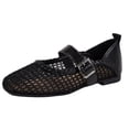 thumbnail image 3 of Women's Mesh Breathable Mary Jane Flats Buckle Square Toe Slip-On Summer Casual Footwear Black 36, 3 of 9