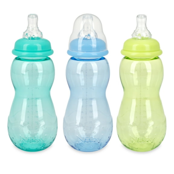 Nuby 3 Pack 10 Ounce Standard Neck Tritan Non-Drip Bottles (Color Options)