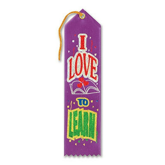 Pack of 6 Purple "I Love To Learn Award" School Award Ribbon Bookmarks 8"