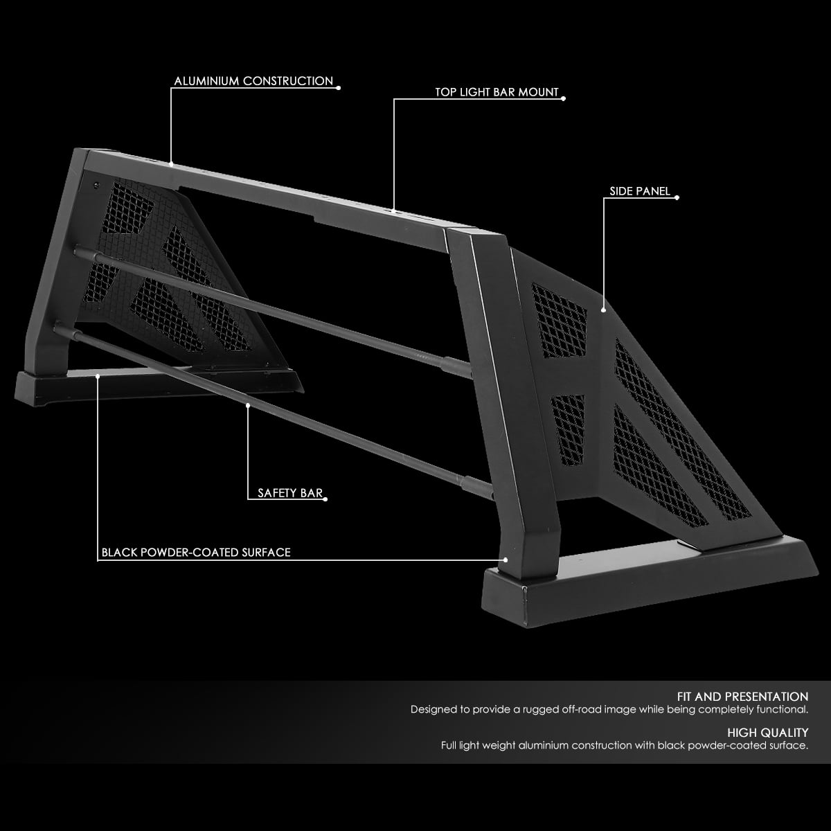 DNA Motoring TCRB-004 For 2007 to 2018 Toyota Tundra Styleside Truck Bed Heavy Duty Aluminum Mesh Chase Rack Roll Bar Assembly 08 09 10 11 12 13 14 15 16 17