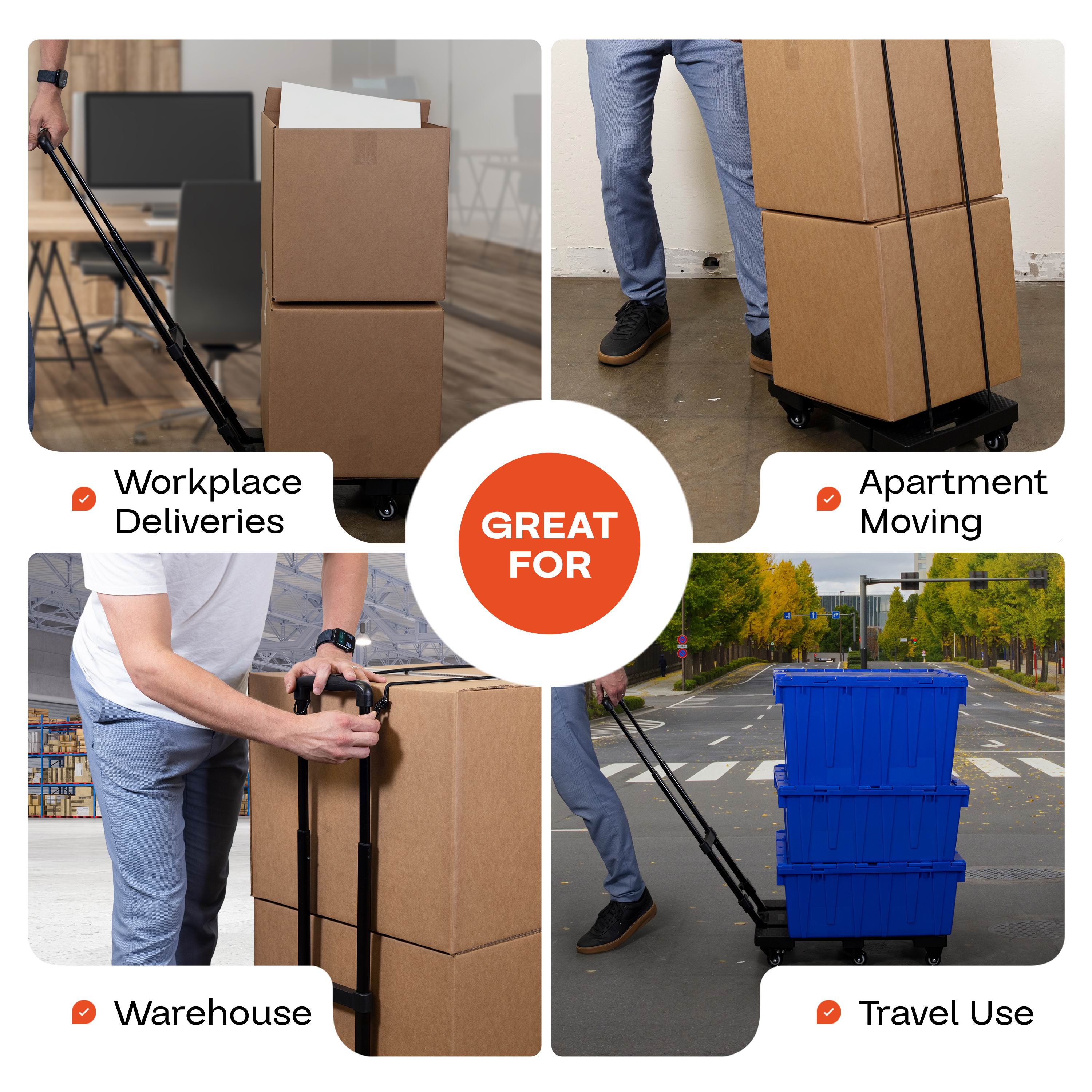IDL Packaging Black Folding Hand Truck - 500lbs Heavy-Duty Dolly Cart for Shopping and Travel