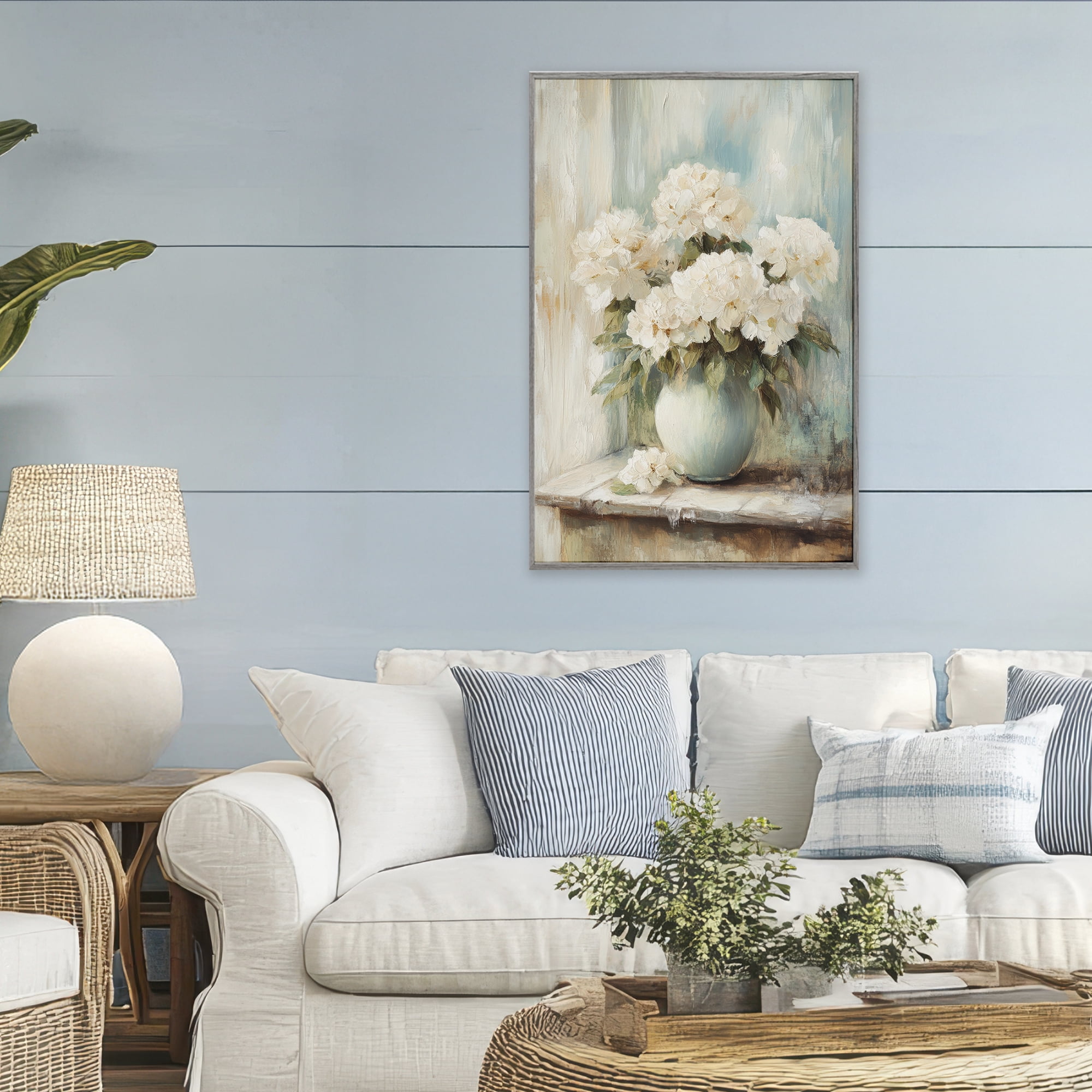 Stupell Industries Mantle Arrangement of Soft Blossoms Gray Framed Giclee Art, design by Petal Prints Design
