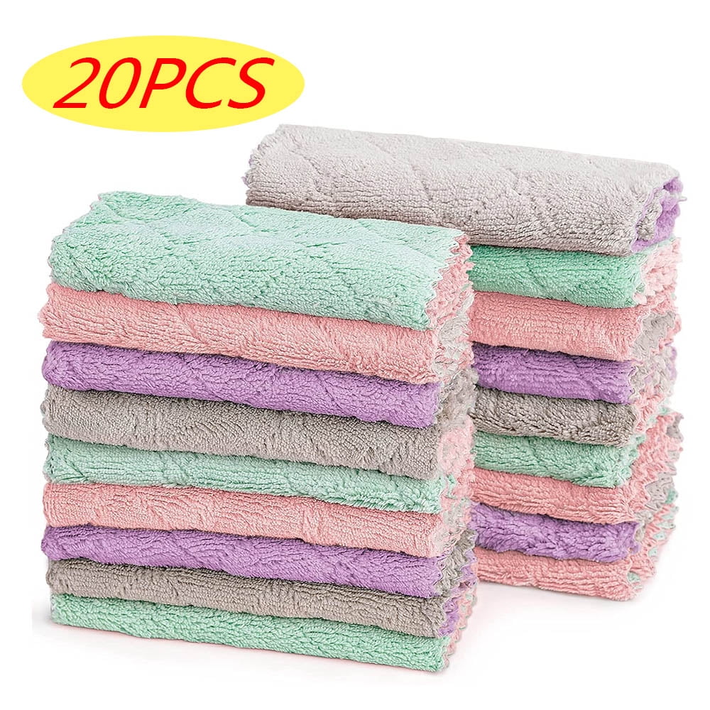 Sharonlily Kitchen Cloth Dish Towels-10 Pack, Widen Size(9.9x9.9 in) Premium Dishcloths, Super Absorbent Coral Velvet Dishtowels, Nonstick Oil Fast