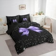 thumbnail image 3 of Manfei Princess Dreamy Bow Bedding Comforter Set 7pcs for Kid, Bling Stars Print Queen Bedding Sets, Kawaii Purple Bow Reversible Queen Sheet Sets, Ultra Soft Home Decor, 3 of 7