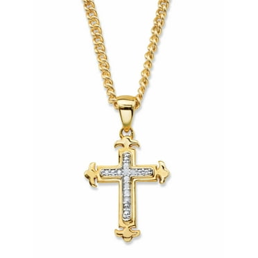 PalmBeach Jewelry Diamond Accent Cross Pendant Necklace with Decorative Curving Ends Gold-Plated 22"