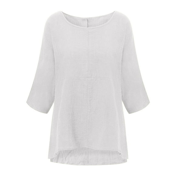 Outfmvch hoodies for women Solid Color Cotton Blend Round Neck Three-Quarter Sleeve womens tops womens sweaters White