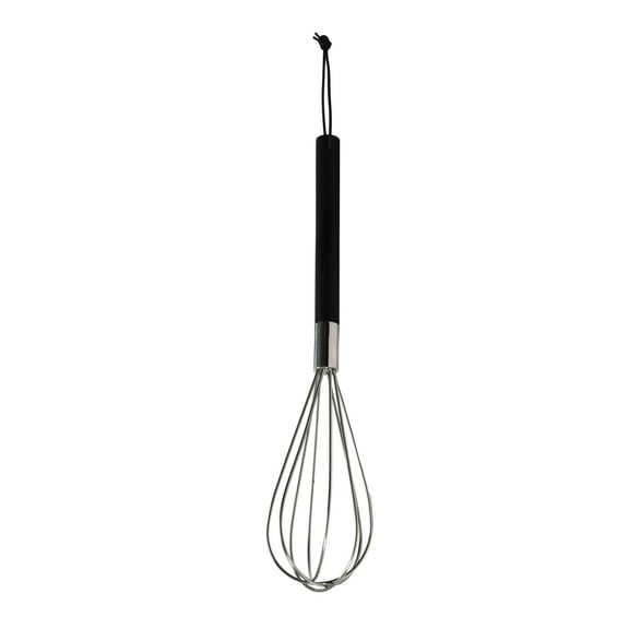 Bloomingville Stainless Steel Whisk with Mango Wood Handle and Leather Tie, Black