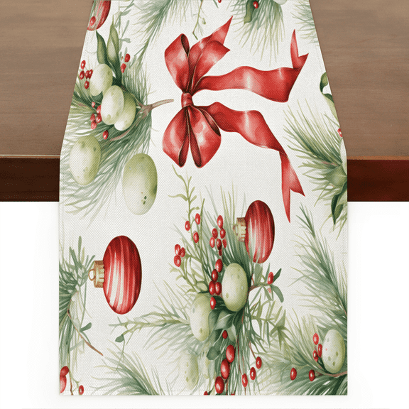Christmas Bells Table Runner Rustic Linen Table Cloth for Farmhouse Kitchen, Dinner, Events, Party, Boho Holiday Table Decor 13 x 36 Inches
