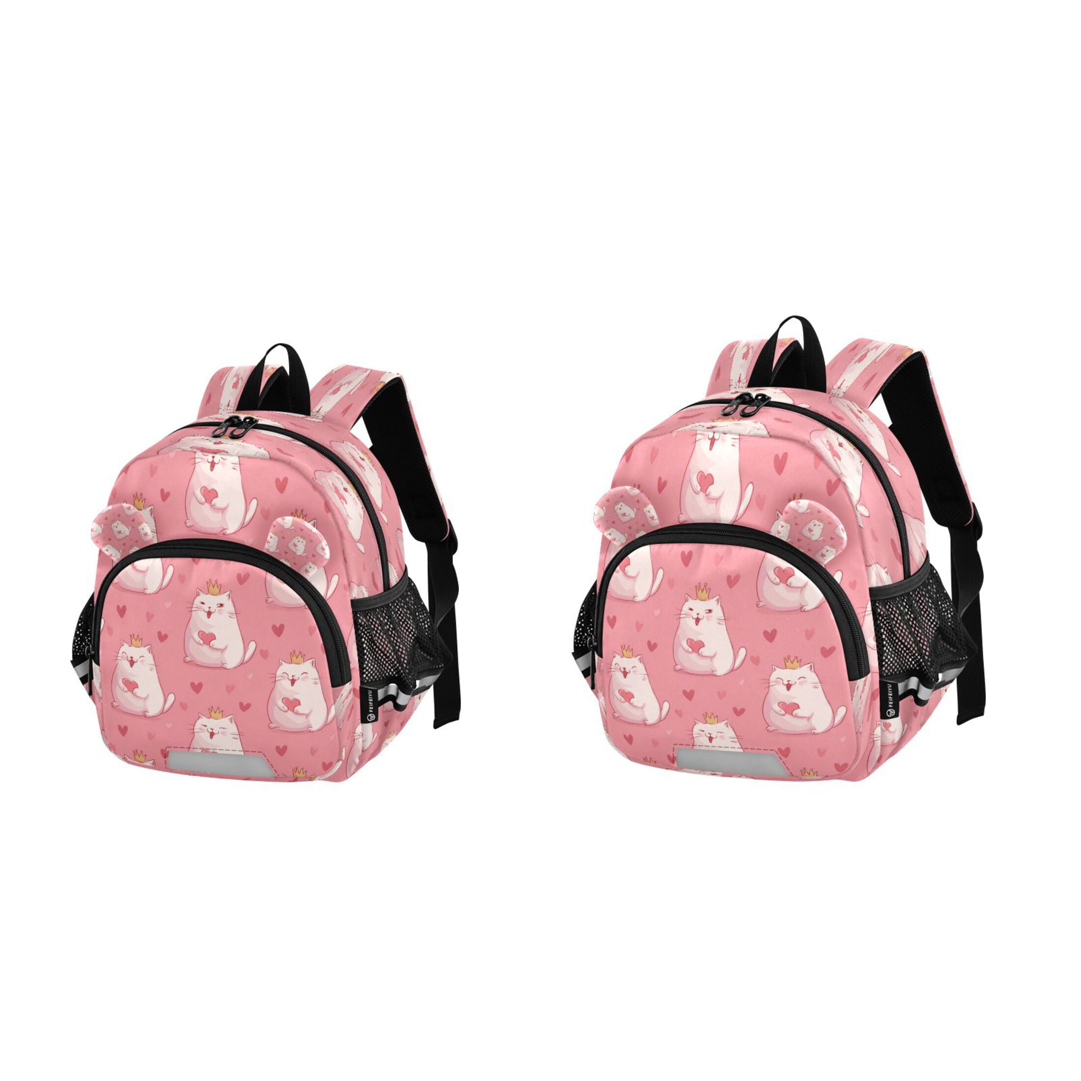 RMDQTR Adorable Ear-Print Backpack with Reflective Strip and Anti-Lost Leash Adjustable Shoulder Straps Mini Travel Backpack White Fat Cat