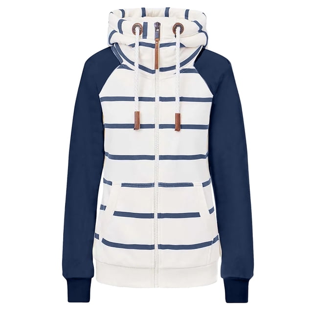Pisexur Veste Décontractée Ample pour Femme à Rayures Imprimées à Fermeture Éclair à Manches Longues avec Poches Veste Mode