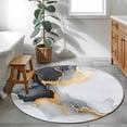 thumbnail image 4 of 3.3ft Round Rug, Grey White Marble Non-Skid Rubber Backing Large Area Rugs - Living Room Bedroom Home Office, Ink Painting Modern Abstract Indoor Floor Mat Carpets Washable Rug, 4 of 9