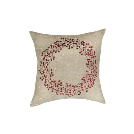 

Holly Berry Wreath Embroidered Christmas Pillow 14 by 14-Inch 14 x14