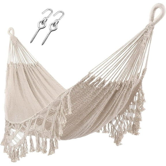 ZEAN Handwoven Hammock by Thick Cotton Rope XXL Two Person Hammock for Outside, Patio Backyard Garden 550LB Capacity