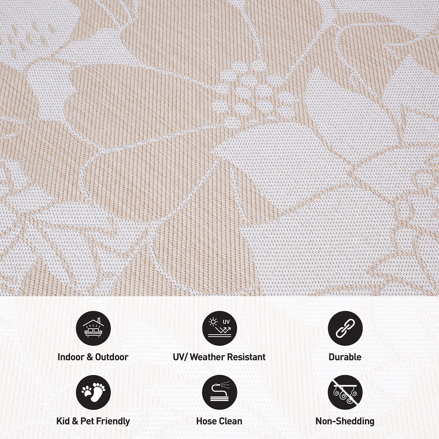 World Rug Gallery Modern Floral Flowers Textured Flat Weave Indoor/Outdoor Area Rug - NATURAL 2'x7'