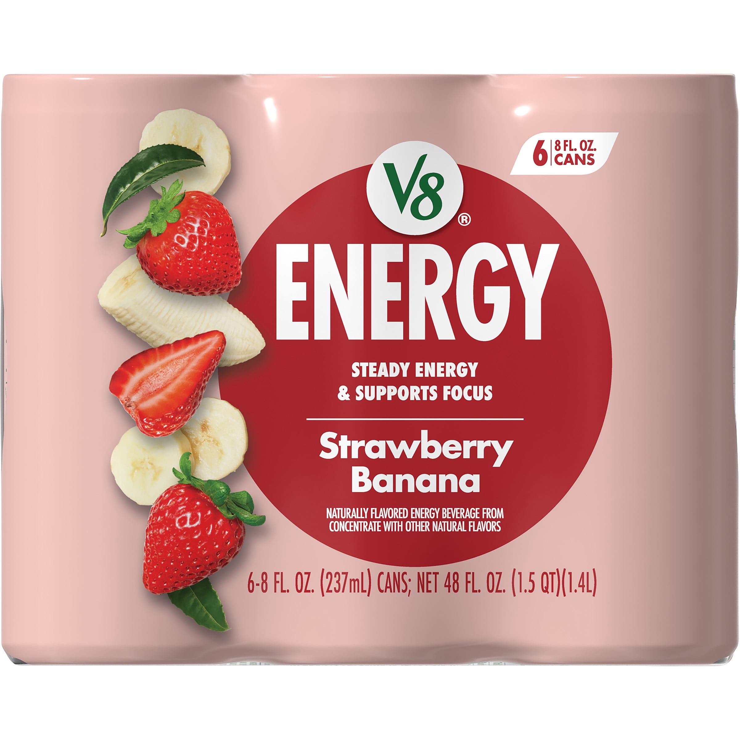 (3 pack) V8 Energy Strawberry Banana Juice Energy Drink, 8 fl oz Can (6 Pack)