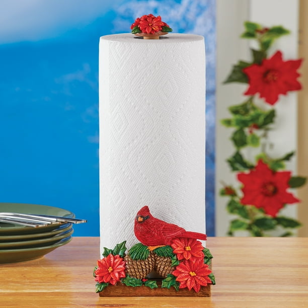 Cardinal and Red Poinsettias Kitchen Paper Towel Holder