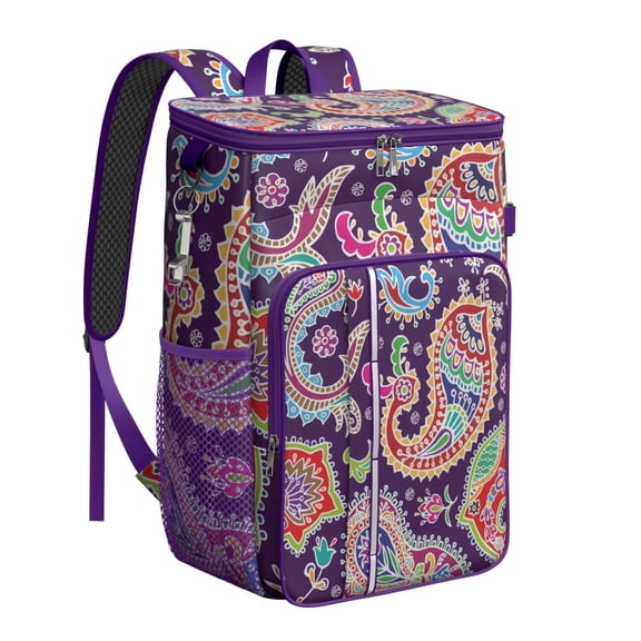 Paisley Insulated Backpack Cooler 20L - Ethnic Retro Design Leakproof Lunch Bag for Outdoor, Travel, Work & College, High-Capacity Fits 26 Cans