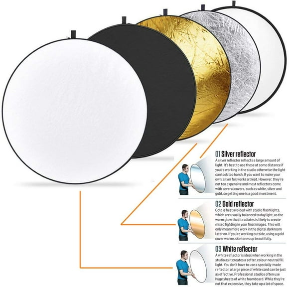 Vivider (TM) 24 Pouces / 60cm 5-en-1 Pliable Réflecteur de Photographie à Lumière Multi-Disques avec Sac - Translucide, Argent, Or, Blanc et Noir